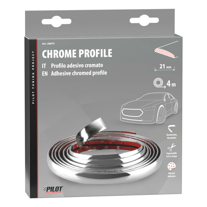 Profilo adesivo cromato - 4 m - 21 mm