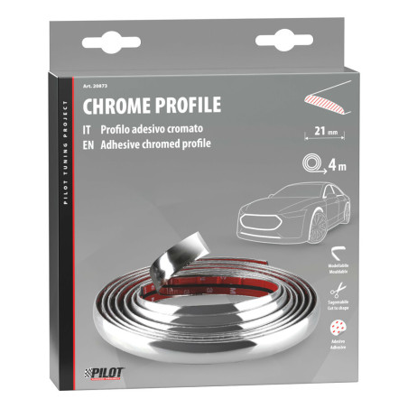 Profilo adesivo cromato - 4 m - 21 mm